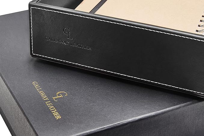 Gallaway Leather Letter Tray Organizer - PU Leather Desk Tray, Perfect for Office Organization, Document Holder Fits A4 Paper, Stackable Drawers for Extra Storage (Black)