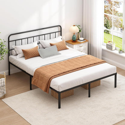 King Bed Frame with Classic Headboard, Black