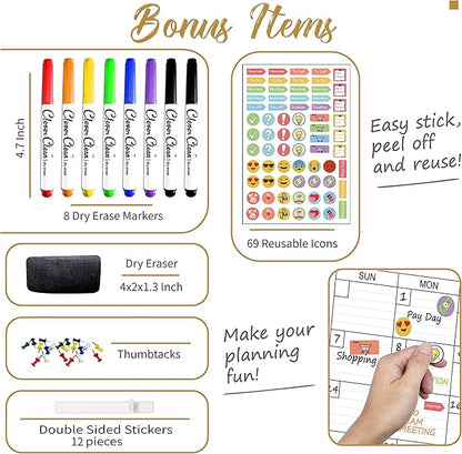 CLEVER CLEAN Large Dry Erase Wall Calendar - 36"x96" 12-month 2026 Undated Yearly Calendar for Home, Office, School Projects - Jumbo Reusable Laminated Task Organizer