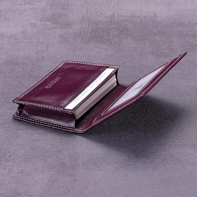 Leather Business Card Case Holder for Men & Women, Italian Calfskin