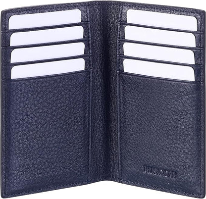 Slim Leather Credit Card Holder for Men & Women 8cc, Italian Calfskin (Pebbled Blue)