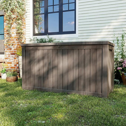 Yardgrace 200 Gallon Outdoor Storage Box Waterproof, Resin Deck Boxes with Lockable Lid & UV-Resistant for Patio, Pool, Garden Furniture Cushions & Accessories, Coffee