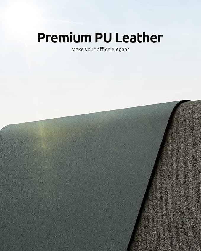 YSAGi Leather Desk Protector, Office Mat, Large Mouse Mat, Non-Slip PU Leather Blotter, Laptop Desk Pad, Waterproof Writing Pad for Office and Home (Dark Green, 35.4" x 17")