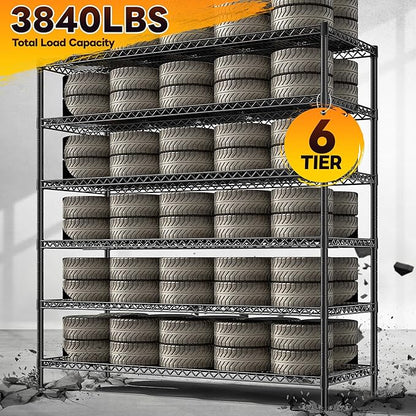 REIBII 83" H Storage Shelves 3840LBS Metal Shelving Unit 6 Tier Wire Shelving Commercial Adjustable Garage Shelving Heavy Duty for Storage Rack for Pantry, Garage, Kitchen, 83" H x 55.5" W x 18" D