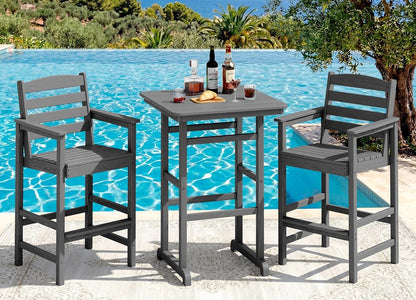 3 Pcs HDPE Bar Height Adirondack Chairs and Bar Table Set, Grey