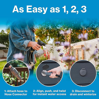 Aquor House Hydrant V1+ Frost Free Outdoor Faucet, Anti Siphon Valve with Quick Connect, Frost Proof Flush Wall Hose Bib, 6 inch Stem, 7-3/4 inch Install Depth, Slate Gray