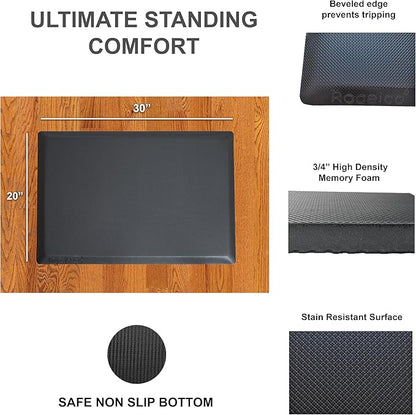 Rocelco 40" Height Adjustable Standing Desk Converter with AC Outlet USB Charger and Anti-Fatigue Floor Mat - Sit Stand Up Tabletop Riser - Sliding Keyboard Tray - Black (R DADRB-40-ACUSB-MAFM)