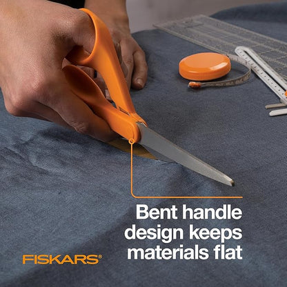 Fiskars 8" Original Orange-Handled Stainless Steel Scissors, Ergonomic and Keeps Material Flat, Sharp All-Purpose Paper and Fabric Scissors for Office, Arts, and Crafts