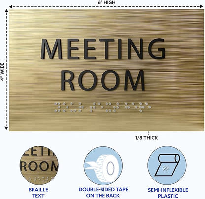 ADA CENTRAL SIGNS - 6" X4" Meeting Room Sign - ADA Compliant Tactile Graphics Grade 2 Braille Text Acrylic Wall Sign | Privacy, Interview, Room Name Sign for Schools, Hospitals, Offices, & Apartments