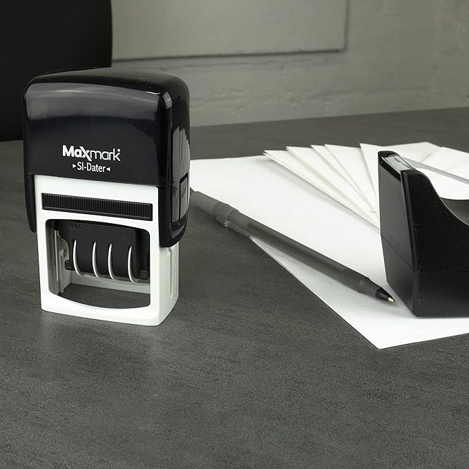 MaxMark Office Self Inking Date Stamp with Phrase Overdue - 2 Color Blue/Red Ink
