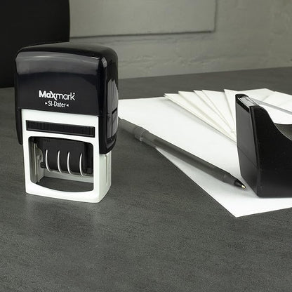 MaxMark Office Self Inking Date Stamp with Phrase Deposited - Black Ink