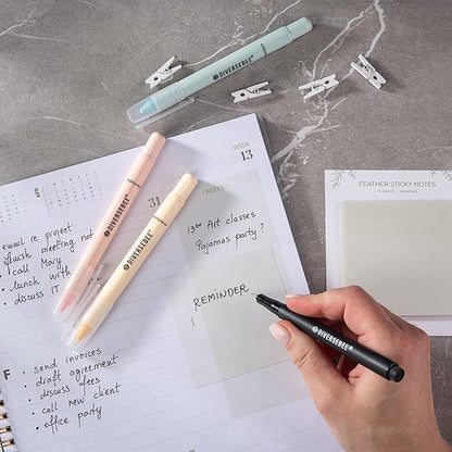 DiverseBee 50 Sheets Pastel Transparent Sticky Notes, 3x3” Clear Sticky Tabs, Translucent Page Flags Book Markers Stickers, Planner Accessories, Bible Journaling Study Office School Supplies (Feather)