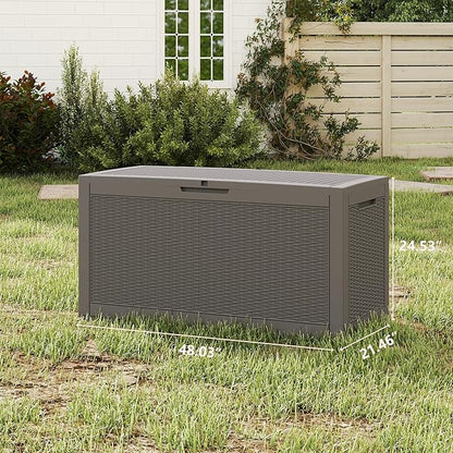 Yardgrace 100 Gallon Outdoor Storage Box Waterproof, Resin Deck Boxes with Lockable Lid & UV-Resistant for Patio, Pool, Garden Furniture Cushions & Accessories, Coffee