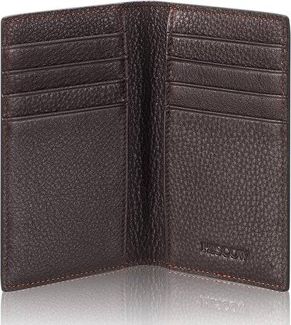 Slim Leather Credit Card Holder for Men & Women 8cc, Italian Calfskin (Pebbled Coffee)