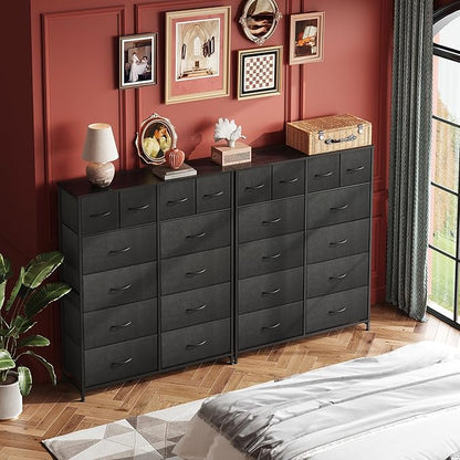 WLIVE Tall Dresser for Bedroom with 12 Drawers, Dressers & Chests of Drawers, Fabric Dresser for Closet, Living Room, Storage Dressers with Storage Drawers, Steel Frame, Wood Top, Charcoal Black