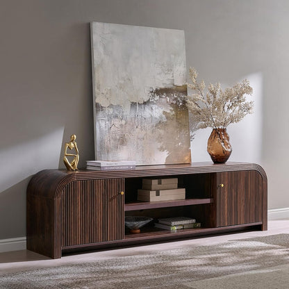 70" Modern Fluted TV Stand with Storage, Dark Walnut