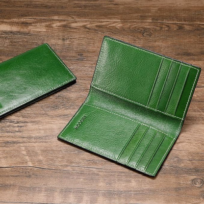 Slim Leather Credit Card Holder for Men & Women 8cc, Italian Calfskin (Green Vegetable-Tanned Leather)