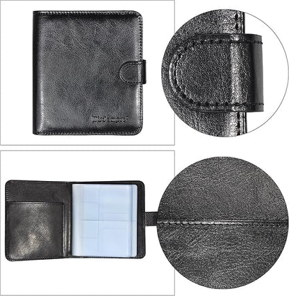 Wisdompro Business Card Book Organizer, Premium PU Leather Wallet Name Credit ID Card Holder Case with Magnetic Shut for 64 Business Cards (Build in 64 Card Slot & 14 Small Cells for Memory Cards)