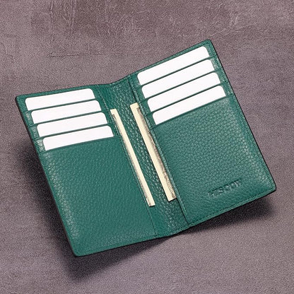 Slim Leather Credit Card Holder for Men & Women 8cc, Italian Calfskin (Pebbled Green)