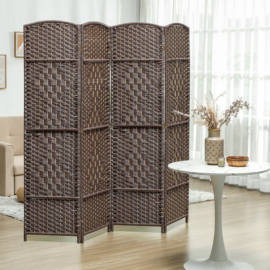 Folding Room Divider Screen 4 Panel 6' Tall Privacy Screen Freestanding Wood Partition for Home Office, Brown