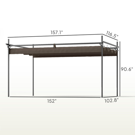 10' x 13' Metal Retractable Pergola Canopy, Outdoor Pergola for Garden, Patio, Backyard, Deck, Brown