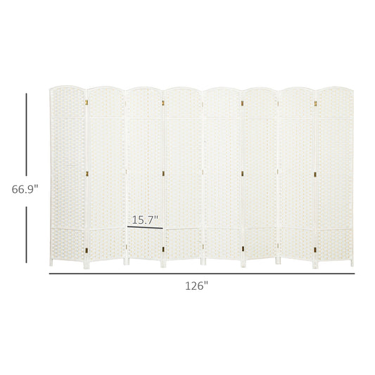 Folding Room Divider Screen 8 Panel 5.6 ' Tall Privacy Screen Freestanding Room Partition for Home Office, White
