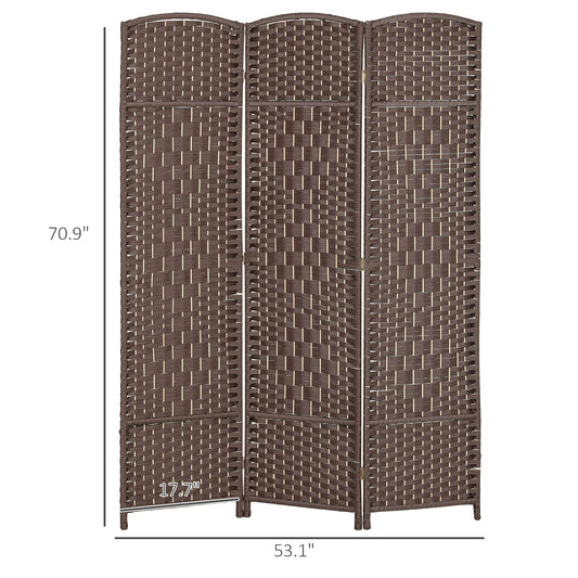 Folding Room Divider Screen 3 Panel 6' Tall Privacy Screen Freestanding Wood Partition for Home Office, Brown