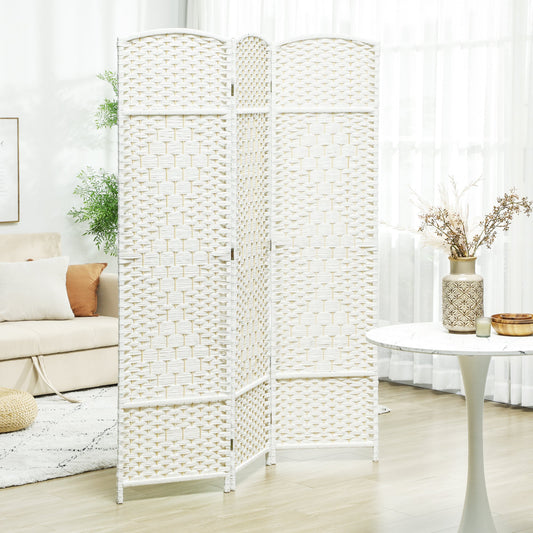 Folding Room Divider Screen 3 Panel 6' Tall Privacy Screen Freestanding Wood Partition for Home Office, White