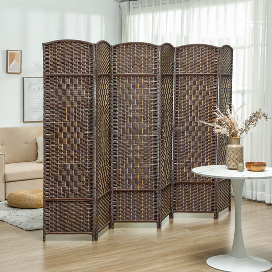 Folding Room Divider Screen 6 Panel 6' Tall Privacy Screen Freestanding Wood Partition for Home Office, Brown