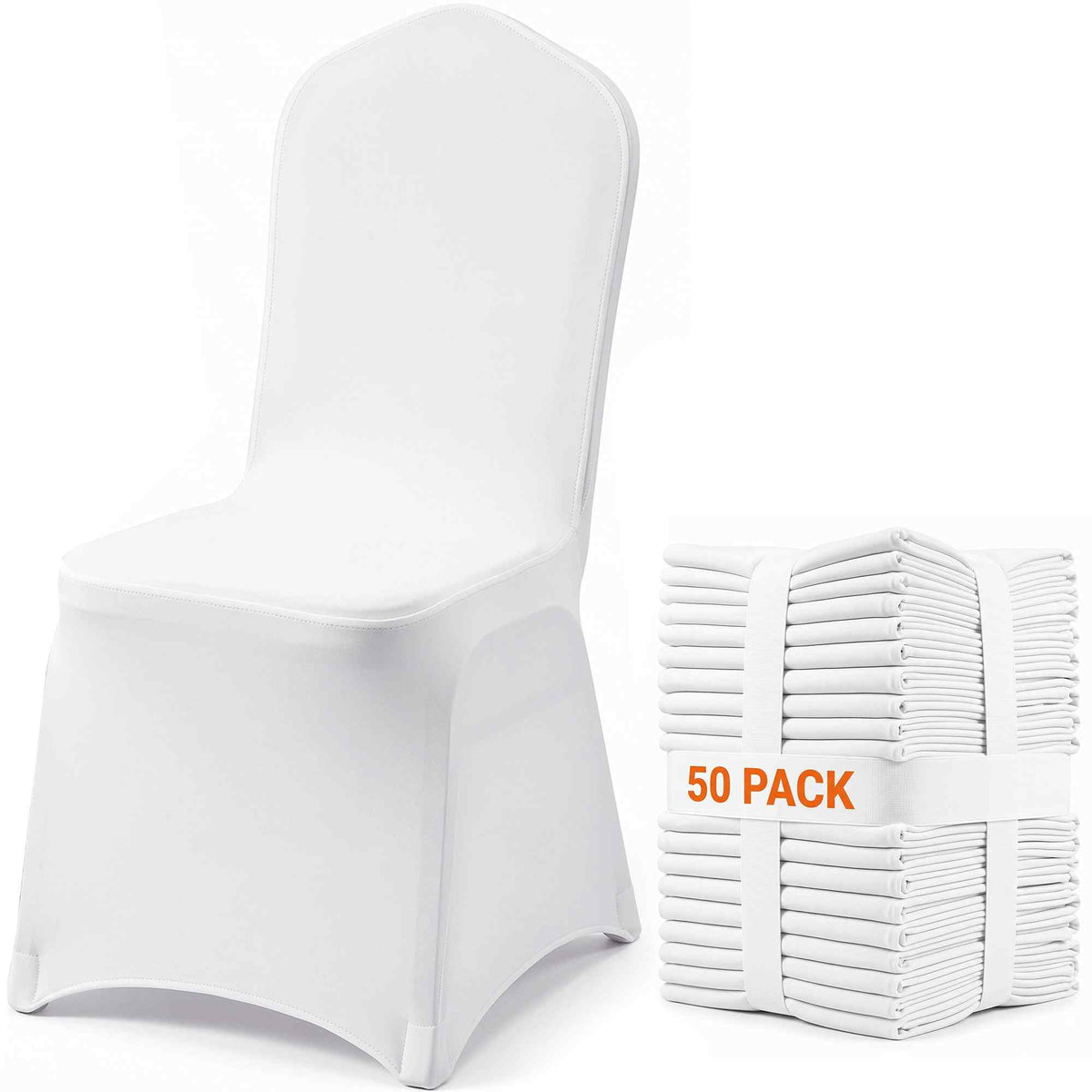 Stretch Spandex Folding Chair Covers, Universal Fitted Chair Cover, Removable Washable Protective Slipcovers, for Wedding, Holiday, Banquet, Party, Celebration, Dining (50PCS White)