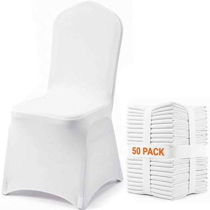 Stretch Spandex Folding Chair Covers, Universal Fitted Chair Cover, Removable Washable Protective Slipcovers, for Wedding, Holiday, Banquet, Party, Celebration, Dining (50PCS White)