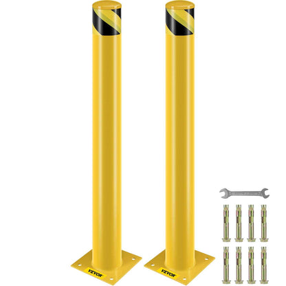 Safety Bollard, 42 Inch Height Bollard Post, 4.5 Inch Diameter Steel Pipe Safety Bollard Post, Yellow Steel Bollard, Steel Safety Bollard with 8 Anchor Bolts, Perfect for Traffic-Sensitive Area