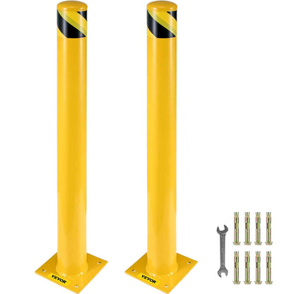 Safety Bollard, 48 Inch Height Bollard Post, 4.5 Inch Diameter Steel Pipe Safety Bollard Post, Yellow Steel Bollard, Steel Safety Bollard with 8 Anchor Bolts, Perfect for Traffic-Sensitive Area