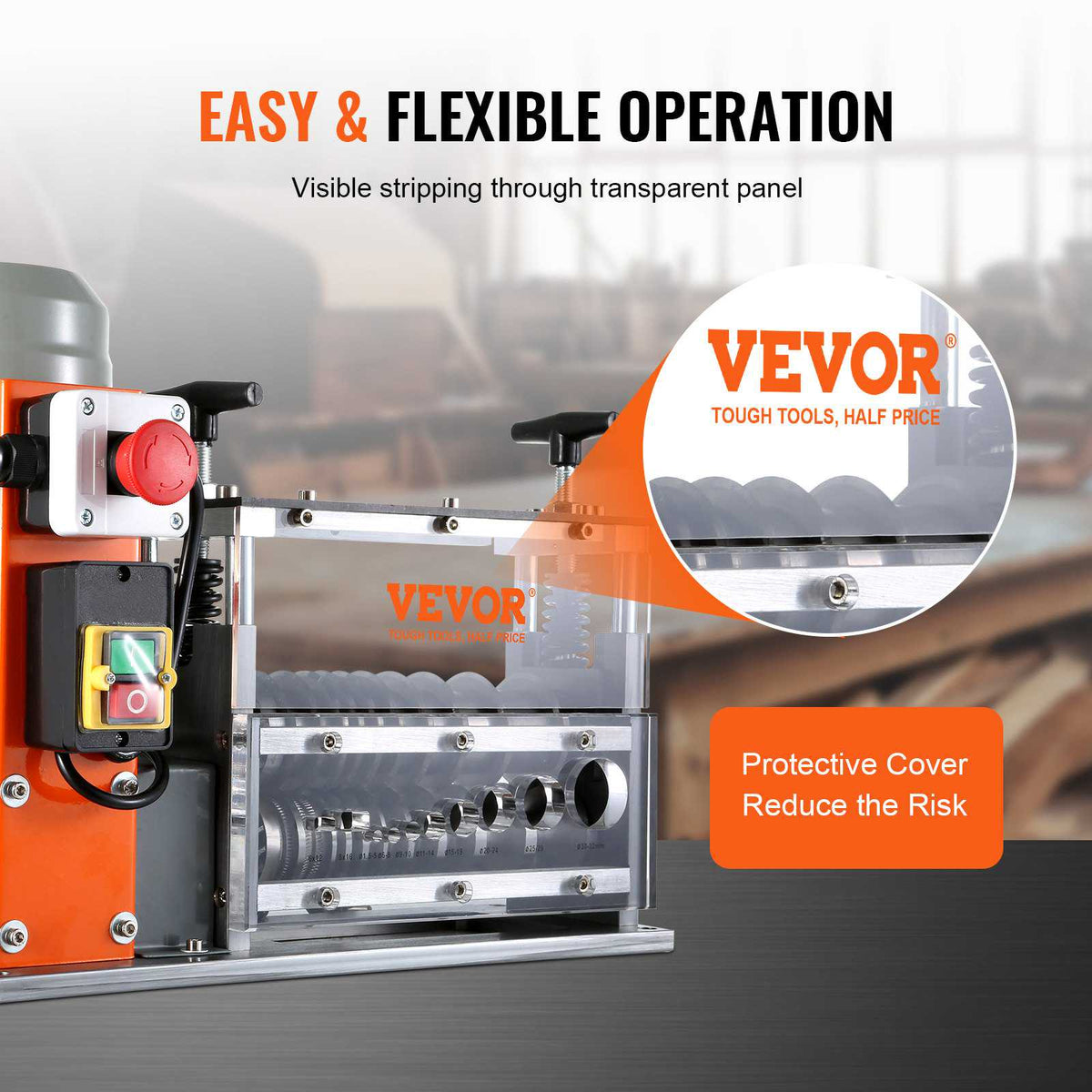 Automatic Wire Stripping Machine, 0.06''-1.57'' Electric Motorized Cable Stripper, 750 W, 98 ft/min Wire Peeler with Visible Stripping Depth Reference, 10 Channels for Scrap Copper Recycling