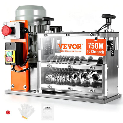 Automatic Wire Stripping Machine, 0.06''-1.57'' Electric Motorized Cable Stripper, 750 W, 98 ft/min Wire Peeler with Visible Stripping Depth Reference, 10 Channels for Scrap Copper Recycling