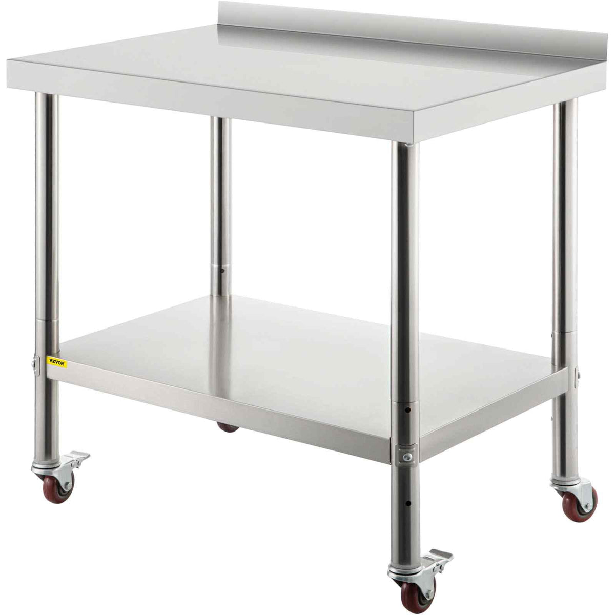 Stainless Steel Prep Table, 30 x 24 x 35 Inch, 440lbs Load Capacity Heavy Duty Metal Worktable with Backsplash Adjustable Undershelf & 4 Casters, Commercial Workstation for Kitchen Restaurant