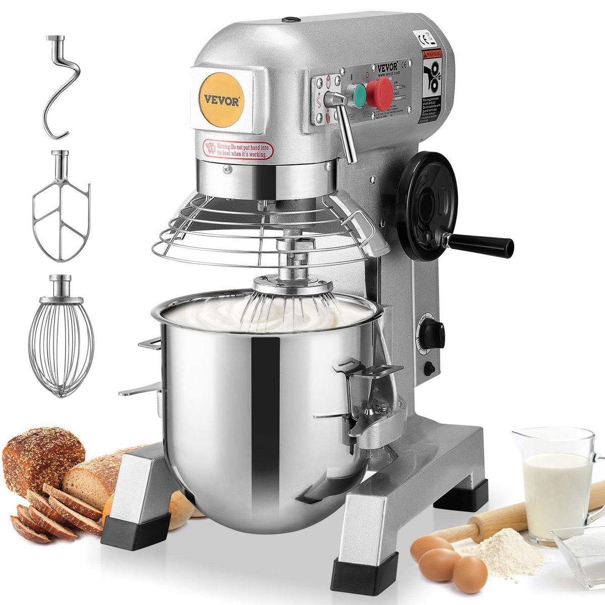 Commercial Food Mixer, 30Qt Commercial Mixer with Timing Function, 1100W Stainless Steel Bowl Heavy Duty Electric Food Mixer Commercial with 3 Speeds Adjustable 108/199/382 RPM, Dough Hook Whisk