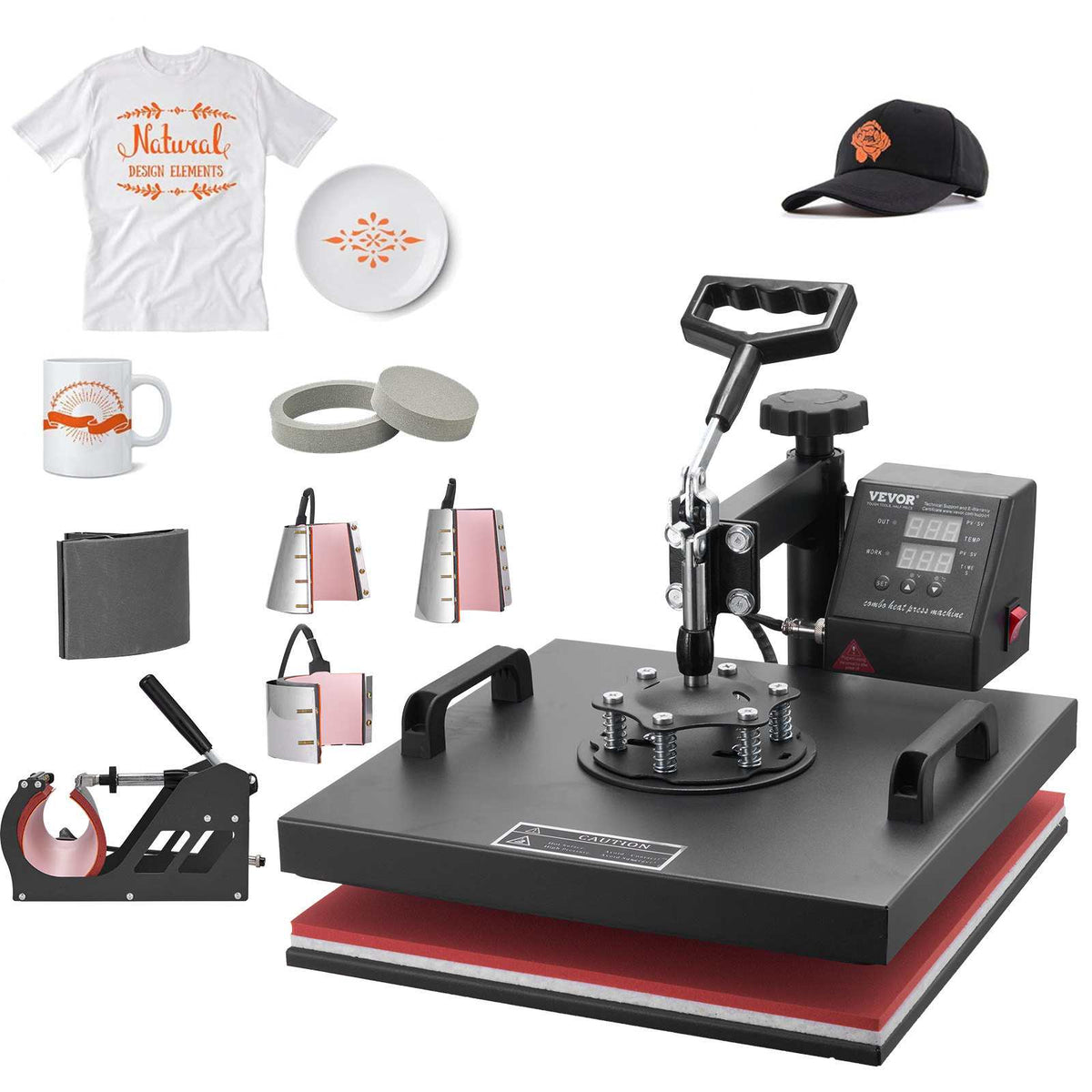 8 in 1 Heat Press Machine 15x15 Inch T-Shirt Pressing Machine 360° Swing Away Professional Sublimation Heat Press for Sublimation, Vinyl, Heat Transfer Projects