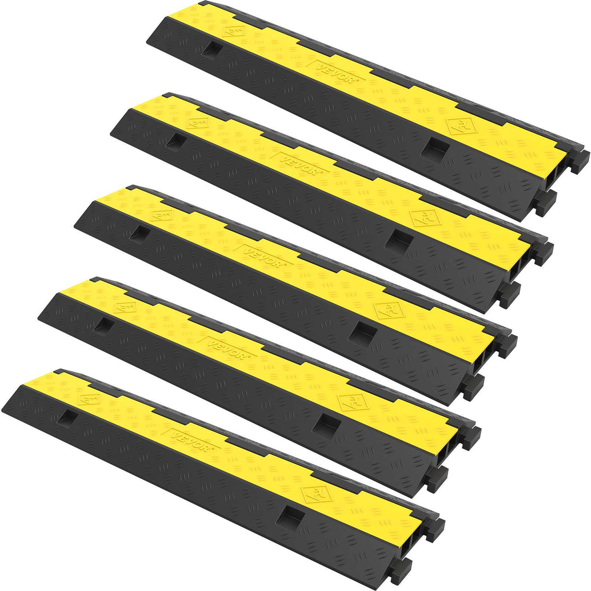 Cable Protector Ramp, 5 Packs 2 Channels Speed Bump Hump, Rubber Modular Speed Bump Rated 11000 LBS Load Capacity, Protective Wire Cord Ramp Driveway Rubber Traffic Speed Bumps Cable Protector