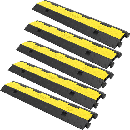 Cable Protector Ramp, 5 Packs 2 Channels Speed Bump Hump, Rubber Modular Speed Bump Rated 11000 LBS Load Capacity, Protective Wire Cord Ramp Driveway Rubber Traffic Speed Bumps Cable Protector