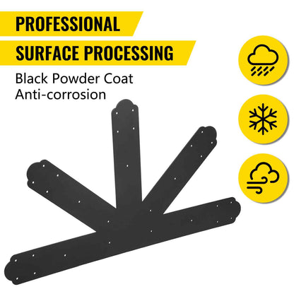 Gable Plate, Black Powder-Coated Truss Connector Plates, 12:12 Pitch Gable Bracket, 4 mm / 0.16\" Steel Truss Nail Plates, Decorative Gable Plate with Bolts for Wooden Beam Use