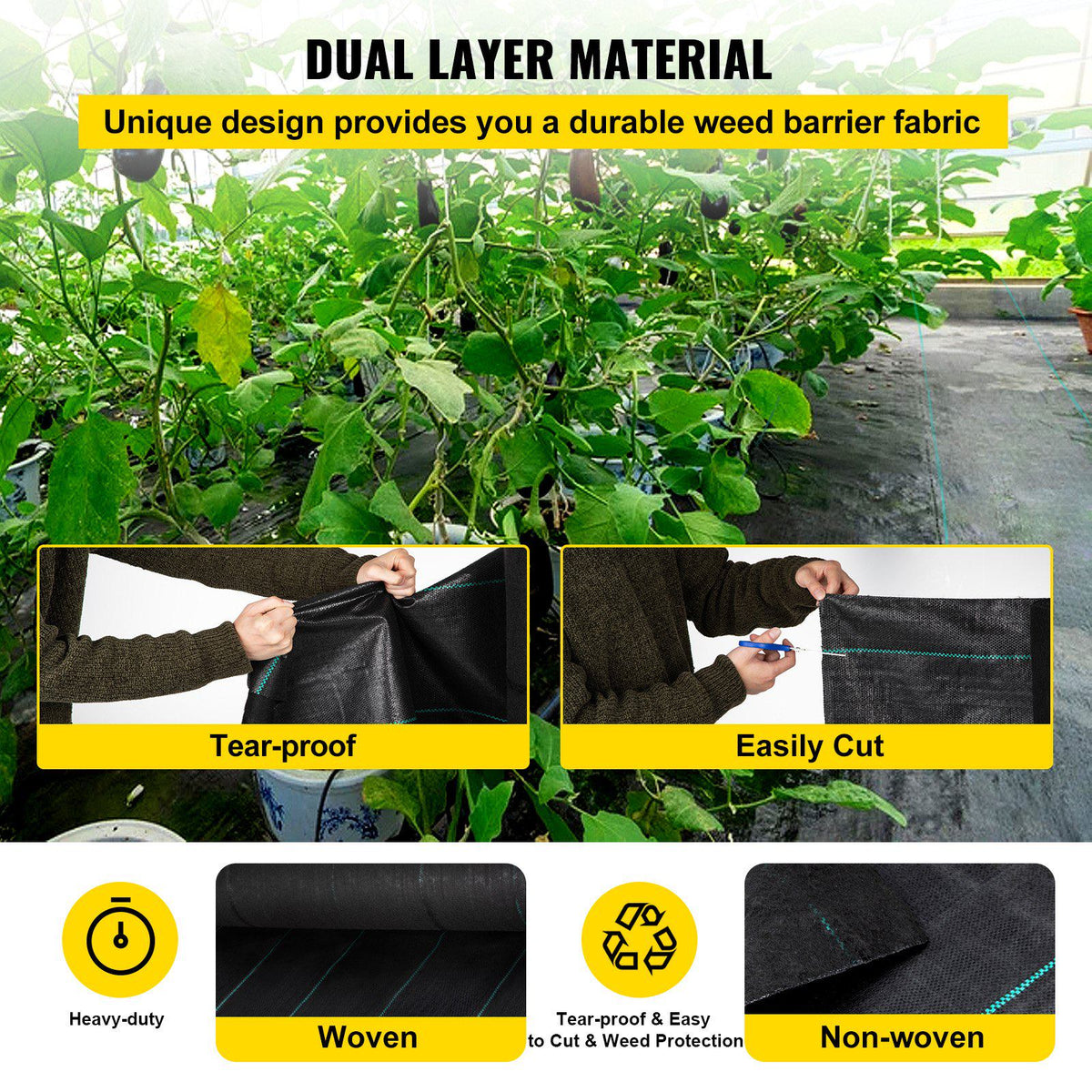 Weed Barrier, 5.8oz Landscape Fabric, 4ft x 300ft Cover Mat Heavy Duty Woven Grass Control Geotextile for Garden, Patio, Black