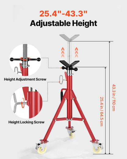 Pipe Stand, V Head Pipe Stand Adjustable Height 20-37 Inch, 2500LBS Pipe Stands with Casters, Folding Portable Pipe Stands for 1/8 to 12 Inch Pipe Supporting