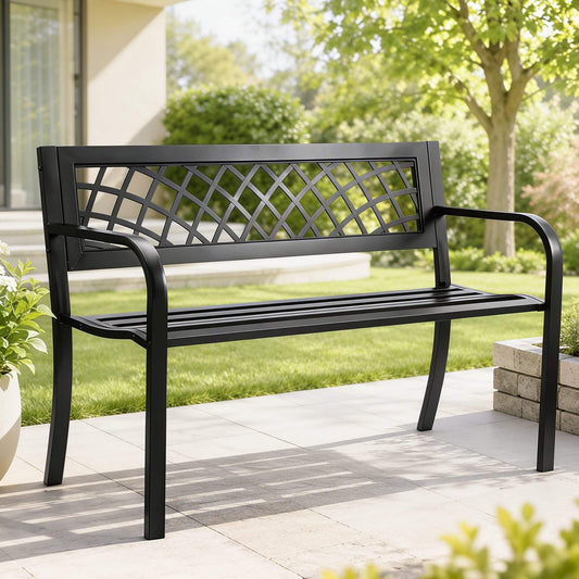 Outdoor Bench,46 inches Metal Garden Bench for Outdoors, 480 lbs Load Capacity Bench,  Outdoor Garden Park Bench with Backrest and Armrests, Patio Bench for Garden, Park, Yard, Front Porch