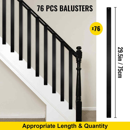 Deck Balusters, 76 Pack Metal Deck Spindles, 29.5"x1"x0.2" Staircase Baluster with Screws, Aluminum Alloy Deck Railing for Wood and Composite Deck, Stylish Baluster for Outdoor Stair Deck Porch