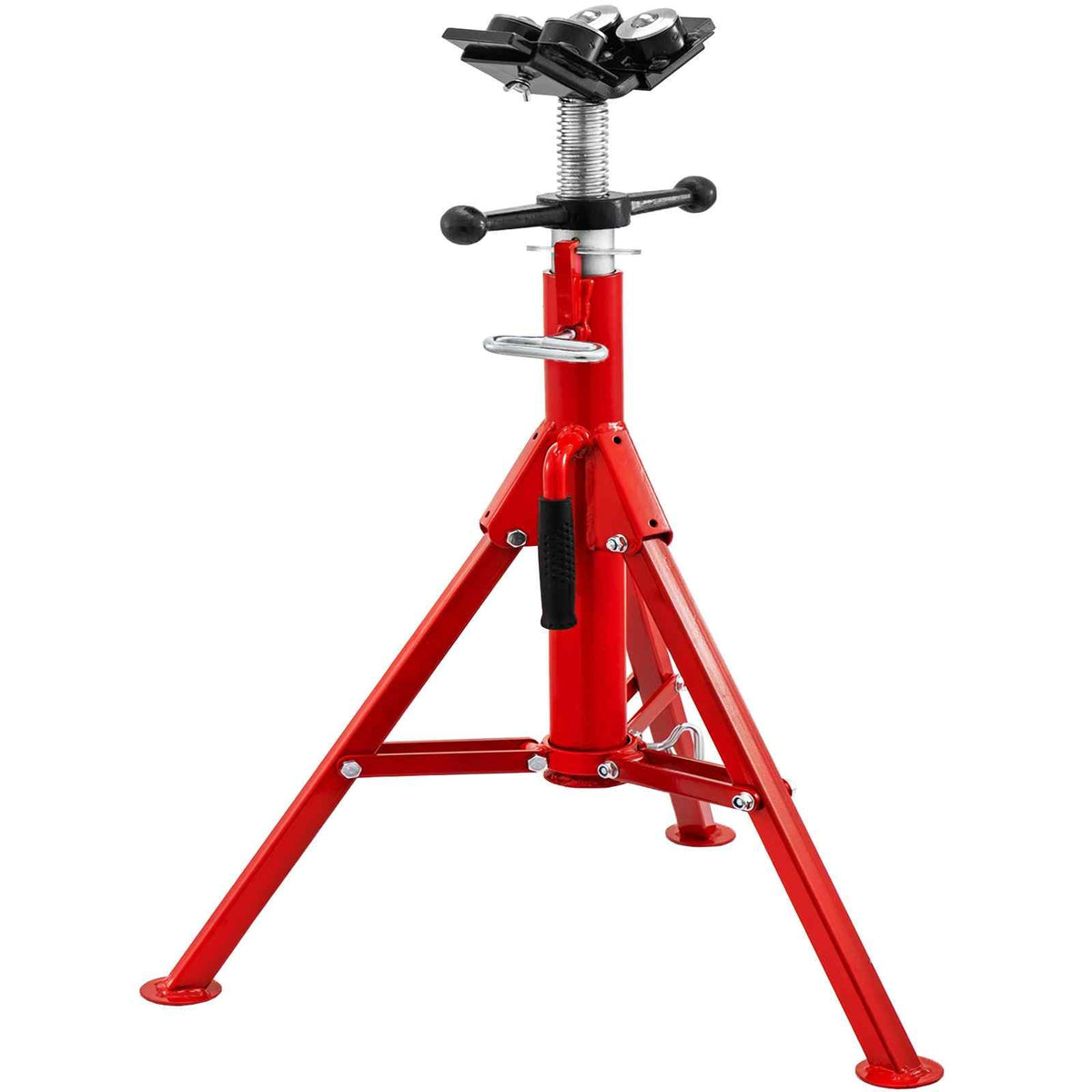 Pipe Stand with 4-Ball Transfer V-Head and Folding Legs, 1500LBS Capacity Welding Pipe Stand Adjustable Height 28-52IN 1107A-type Pipe Stand for Welding