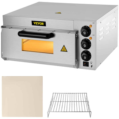 Commercial Pizza Oven Countertop, 14\" Single Deck Layer, 110V 1300W Stainless Steel Electric Pizza Oven with Stone and Shelf, Multipurpose Indoor Pizza Maker for Restaurant Home Pretzels Baked