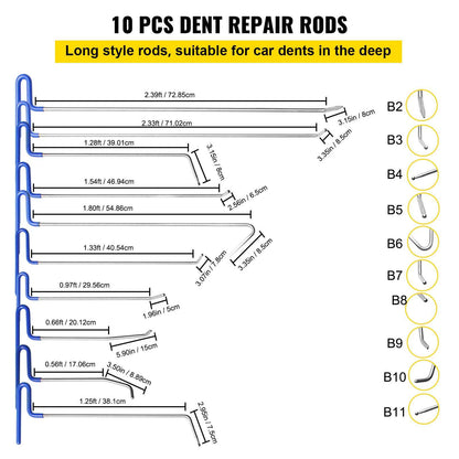 Rods Dent Removal Kit, 20 Pcs Paintless Dent Repair Rods, Stainless Steel Dent Rods, Whale Tail Dent Repair Tools, Professional Hail Dent Removal Tool For Minor Dents, Door Dings And Hail Damage