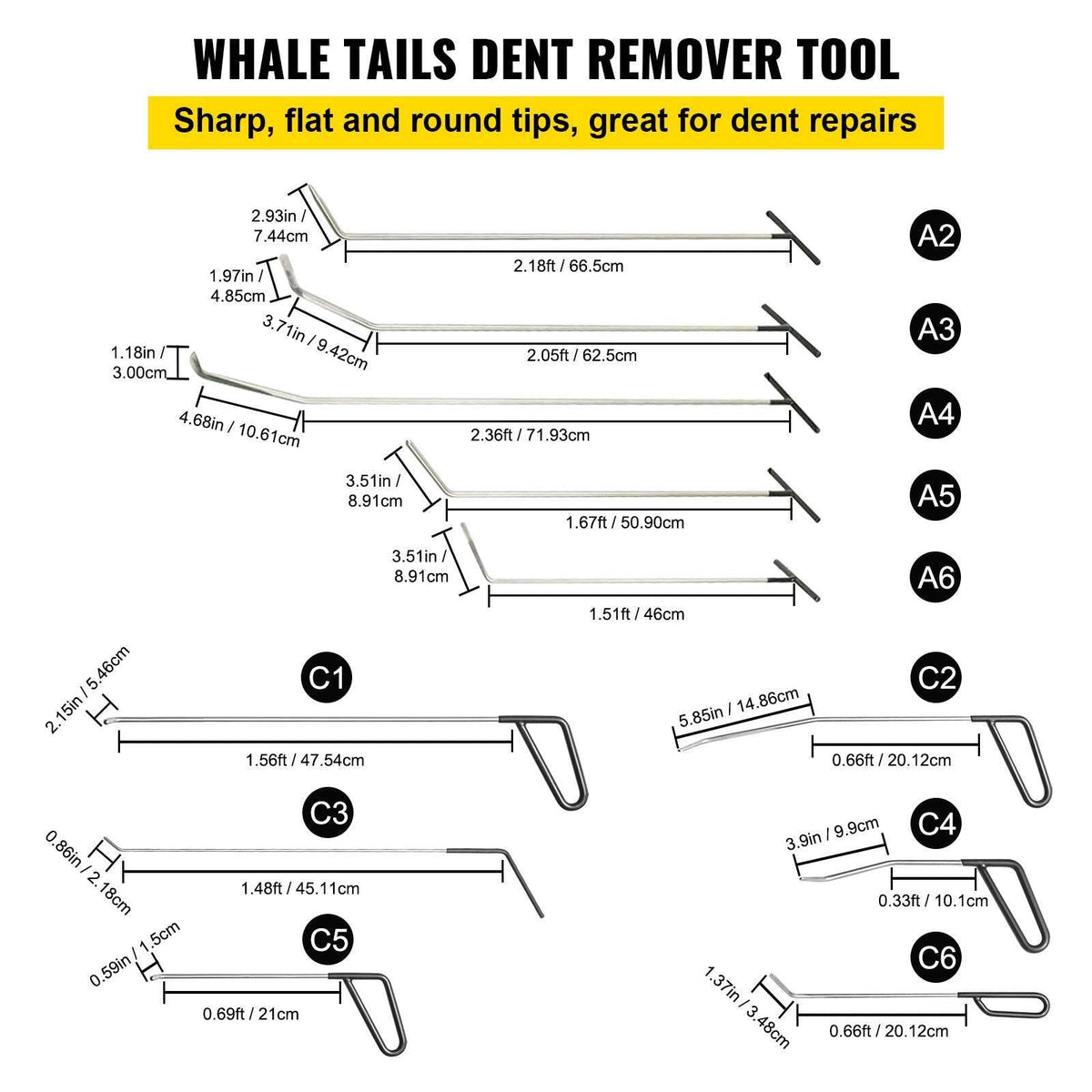 Rods Dent Removal Kit, 21 Pcs Paintless Dent Repair Rods, Stainless Steel Dent Rods, Whale Tail Dent Repair Tools, Professional Hail Dent Removal Tool For Minor Dents, Door Dings And Hail Damage