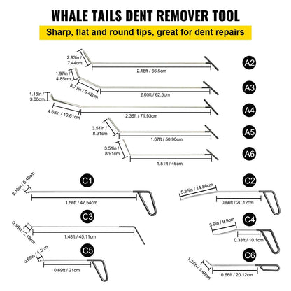 Rods Dent Removal Kit, 21 Pcs Paintless Dent Repair Rods, Stainless Steel Dent Rods, Whale Tail Dent Repair Tools, Professional Hail Dent Removal Tool For Minor Dents, Door Dings And Hail Damage